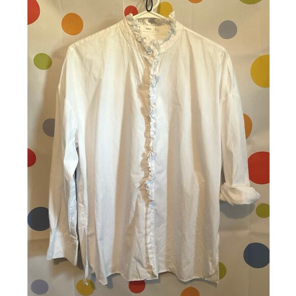 MNG Size 4 White Ruffle Blouse Button Front - Picture 7 of 12